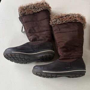 Lands' End Brown Winter Boots with Faux Fur Trim